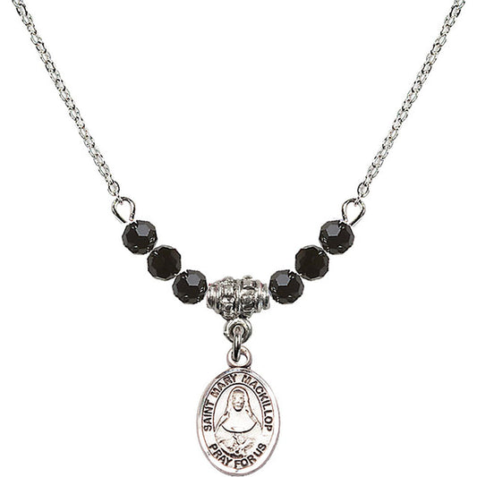 Sterling Silver Saint Mary Mackillop Birthstone Necklace with Jet Beads - 9425