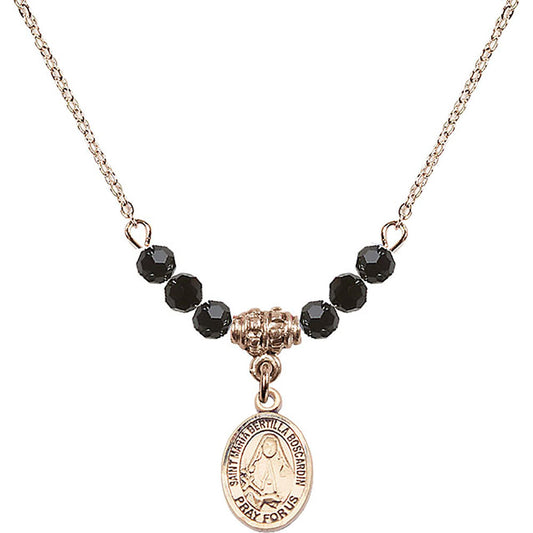 14kt Gold Filled Saint Maria Bertilla Boscardin Birthstone Necklace with Jet Beads - 9428