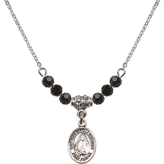 Sterling Silver Saint Maria Bertilla Boscardin Birthstone Necklace with Jet Beads - 9428