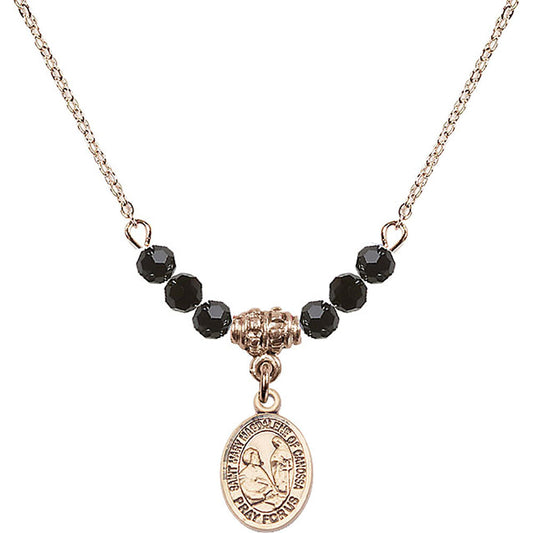 14kt Gold Filled Saint Mary Magdalene of Canossa Birthstone Necklace with Jet Beads - 9429
