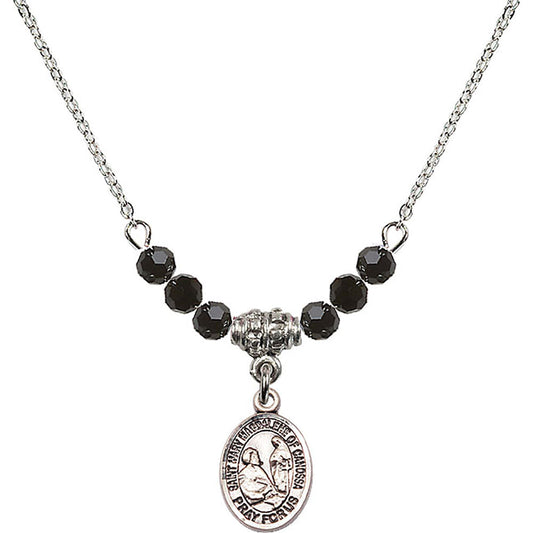 Sterling Silver Saint Mary Magdalene of Canossa Birthstone Necklace with Jet Beads - 9429
