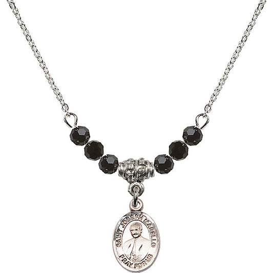 Sterling Silver Saint Joseph Marello Birthstone Necklace with Jet Beads - 9430