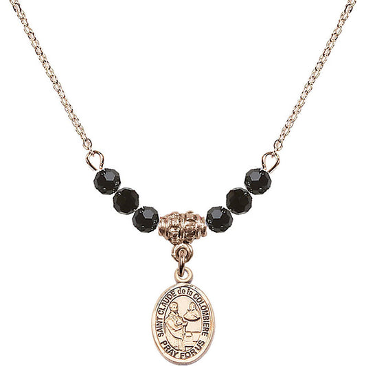 14kt Gold Filled Saint Claude de la Colombiere Birthstone Necklace with Jet Beads - 9432