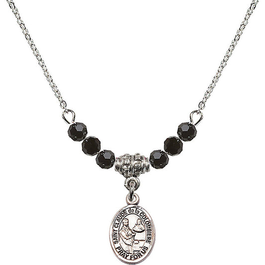 Sterling Silver Saint Claude de la Colombiere Birthstone Necklace with Jet Beads - 9432