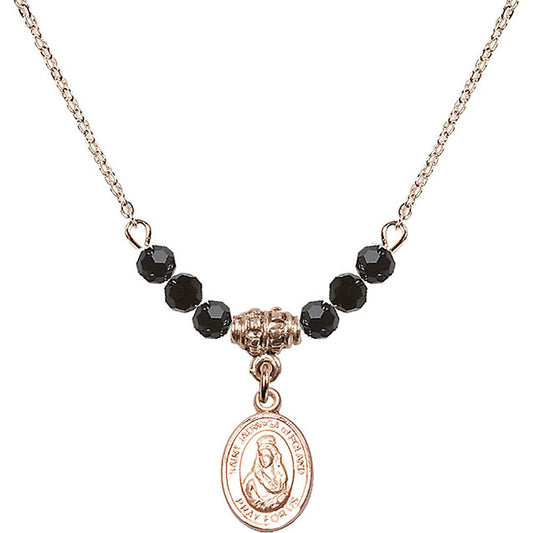 14kt Gold Filled Saint Jadwiga of Poland Birthstone Necklace with Jet Beads - 9434