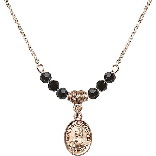 14kt Gold Filled Saint Kateri Tekakwitha Birthstone Necklace with Jet Beads - 9438