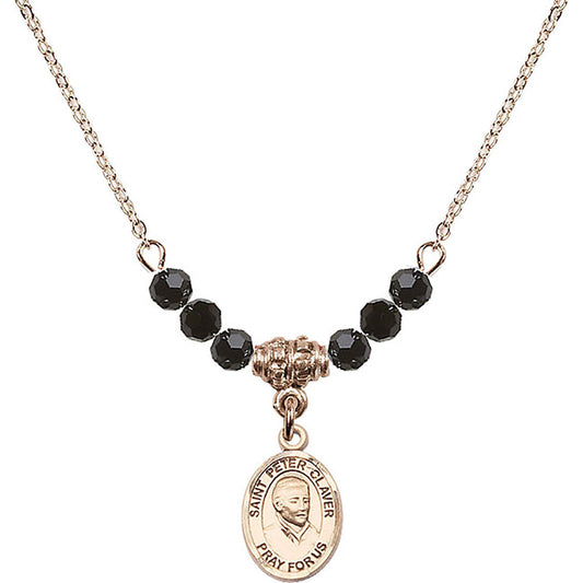 14kt Gold Filled Saint Peter Claver Birthstone Necklace with Jet Beads - 9442
