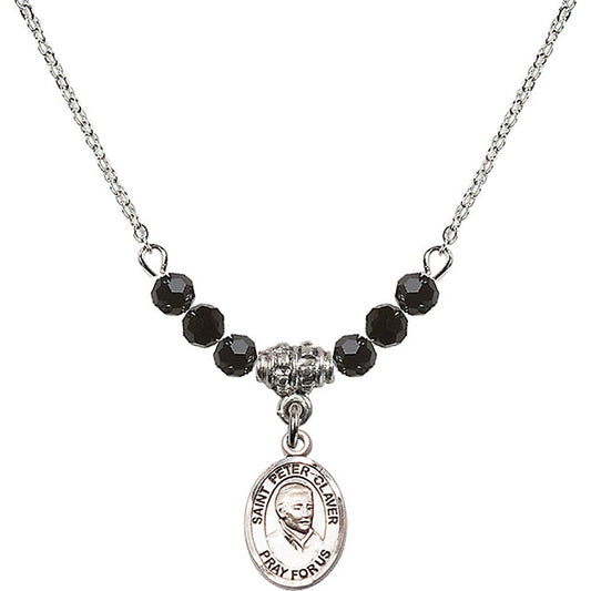 Sterling Silver Saint Peter Claver Birthstone Necklace with Jet Beads - 9442