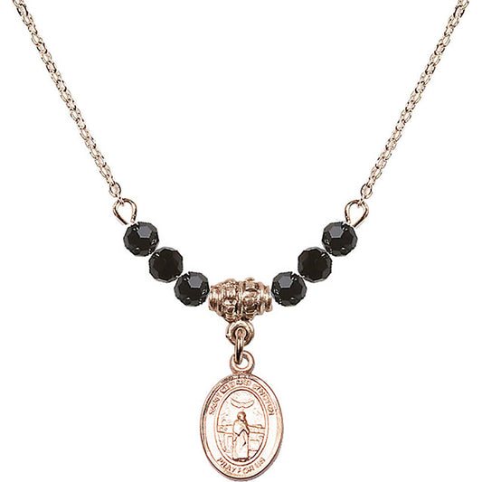 14kt Gold Filled Saint Medard of Noyon Birthstone Necklace with Jet Beads - 9444