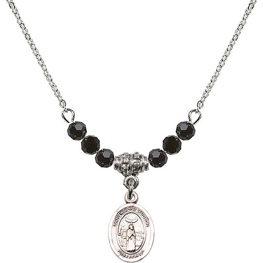 Sterling Silver Saint Medard of Noyon Birthstone Necklace with Jet Beads - 9444