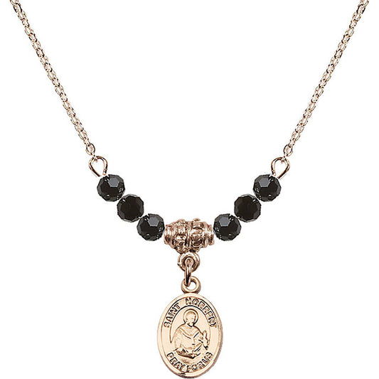 14kt Gold Filled Saint Norbert of Xanten Birthstone Necklace with Jet Beads - 9447