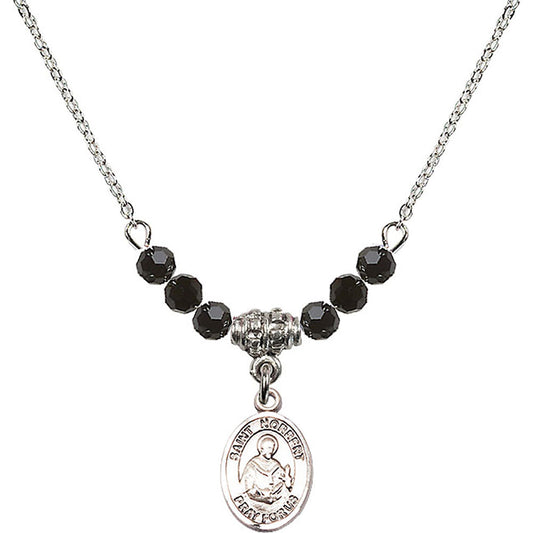 Sterling Silver Saint Norbert of Xanten Birthstone Necklace with Jet Beads - 9447