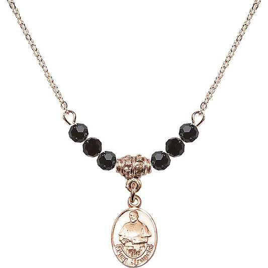 14kt Gold Filled Pope Francis Birthstone Necklace with Jet Beads - 9451