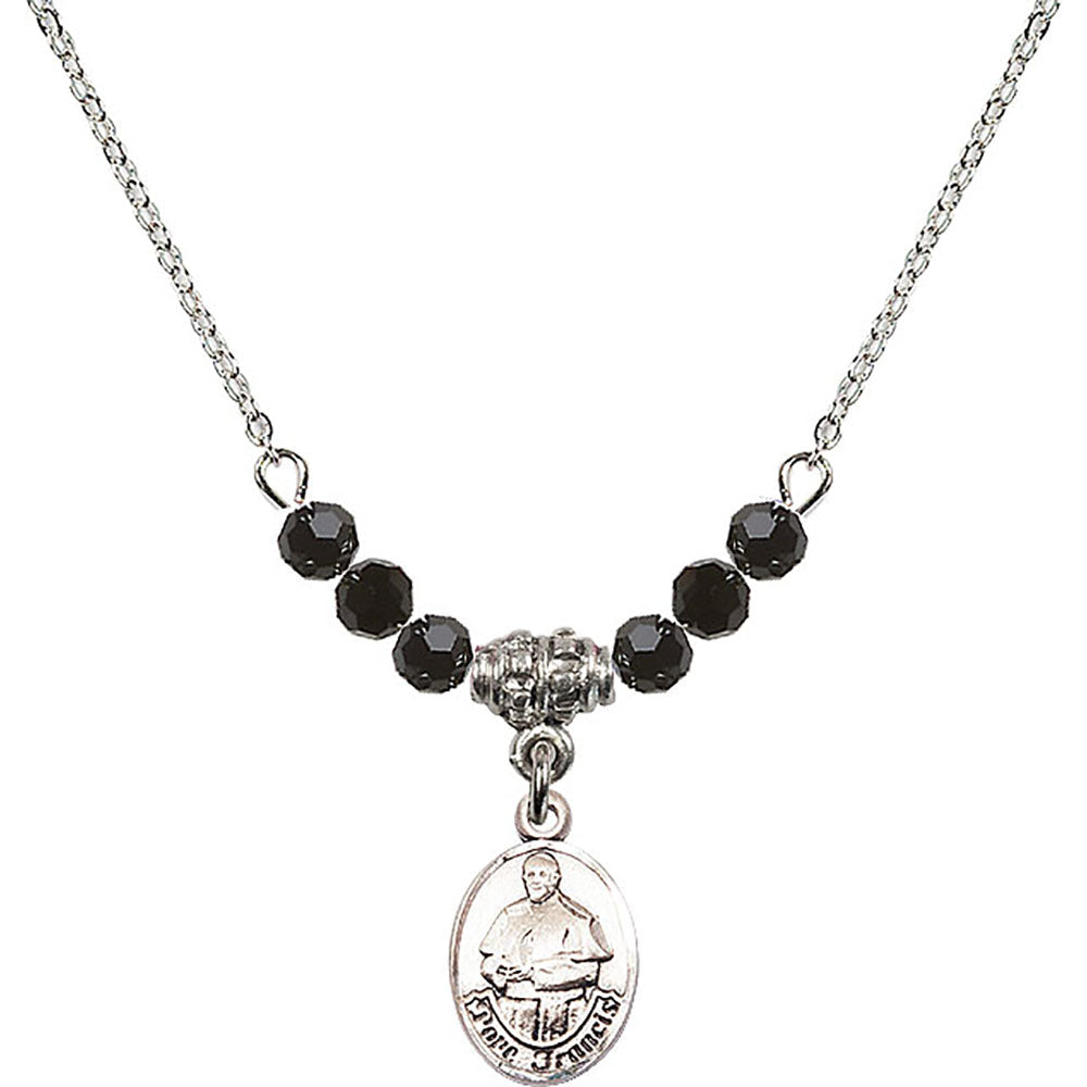 Sterling Silver Pope Francis Birthstone Necklace with Jet Beads - 9451