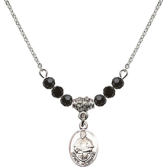 Sterling Silver Pope Francis Birthstone Necklace with Jet Beads - 9451