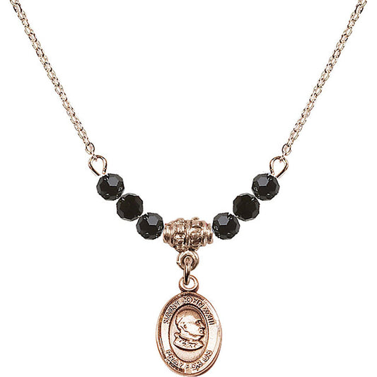 14kt Gold Filled Saint John XXIII Birthstone Necklace with Jet Beads - 9455
