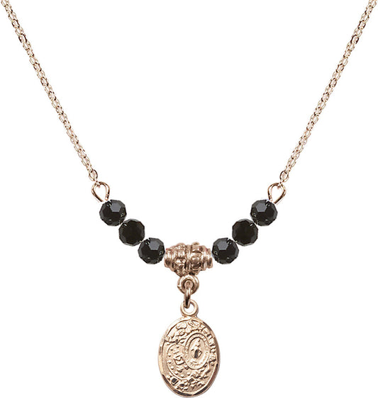 14kt Gold Filled Miraculous Birthstone Necklace with Jet Beads - 9682