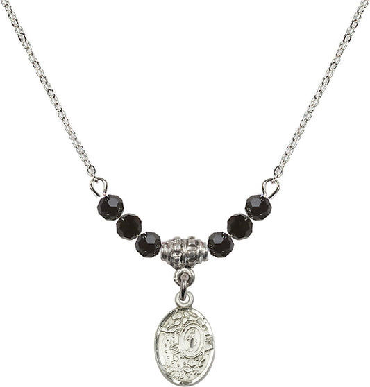 Sterling Silver Miraculous Birthstone Necklace with Jet Beads - 9682
