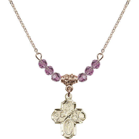 14kt Gold Filled 4-Way Birthstone Necklace with Light Amethyst Beads - 0047