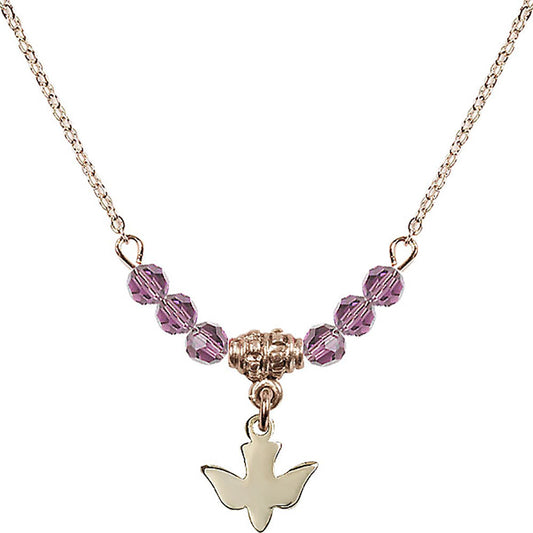 14kt Gold Filled Holy Spirit Birthstone Necklace with Light Amethyst Beads - 0225
