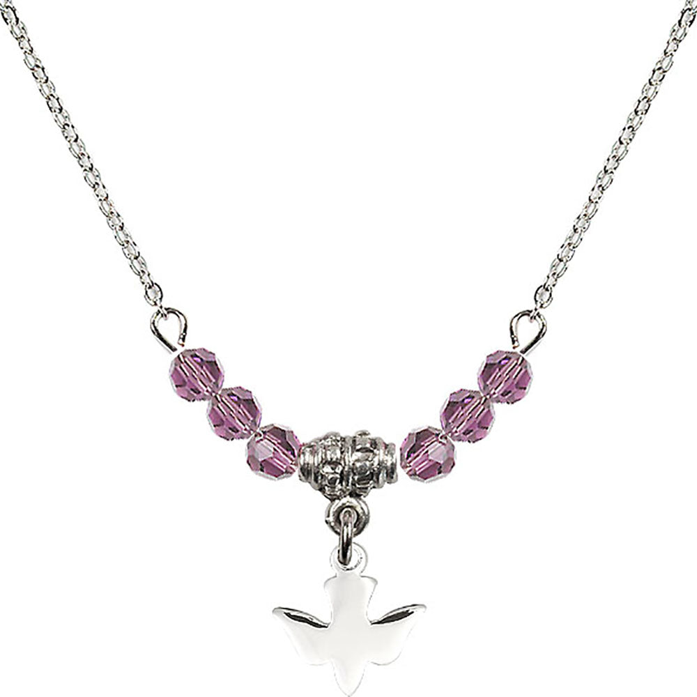 Sterling Silver Holy Spirit Birthstone Necklace with Light Amethyst Beads - 0225