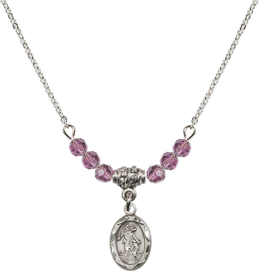 Sterling Silver Guardian Angel Birthstone Necklace with Light Amethyst Beads - 0301