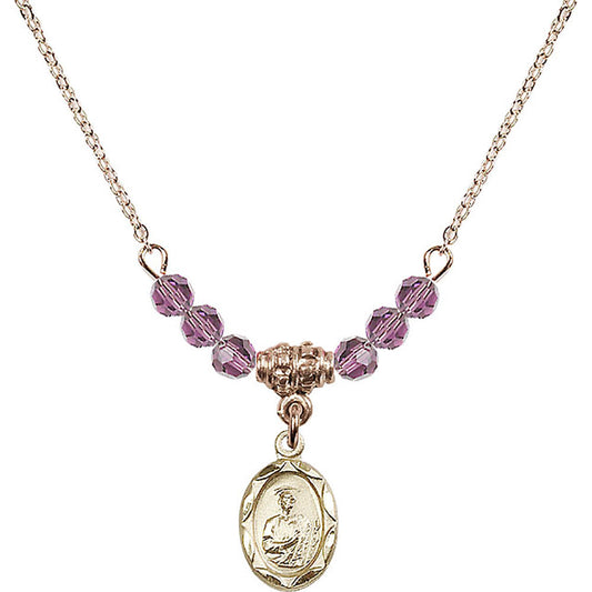 14kt Gold Filled Saint Jude Birthstone Necklace with Light Amethyst Beads - 0301