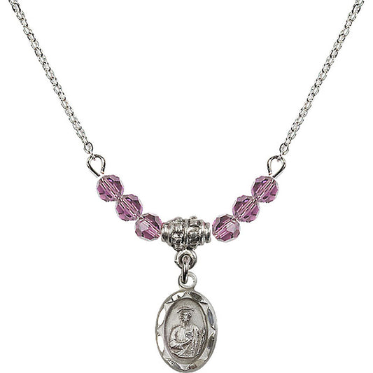 Sterling Silver Saint Jude Birthstone Necklace with Light Amethyst Beads - 0301