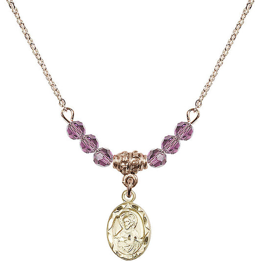 14kt Gold Filled Scapular Birthstone Necklace with Light Amethyst Beads - 0301