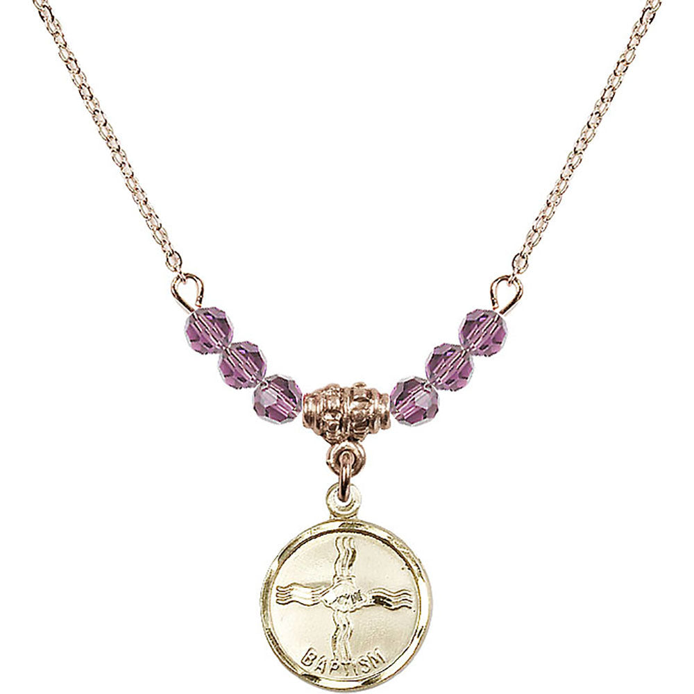 14kt Gold Filled Baptism Birthstone Necklace with Light Amethyst Beads - 0601