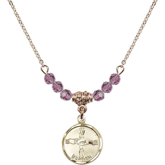 14kt Gold Filled Baptism Birthstone Necklace with Light Amethyst Beads - 0601