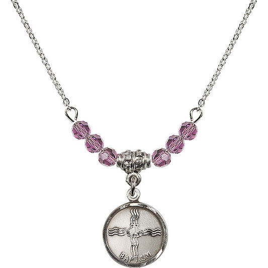 Sterling Silver Baptism Birthstone Necklace with Light Amethyst Beads - 0601