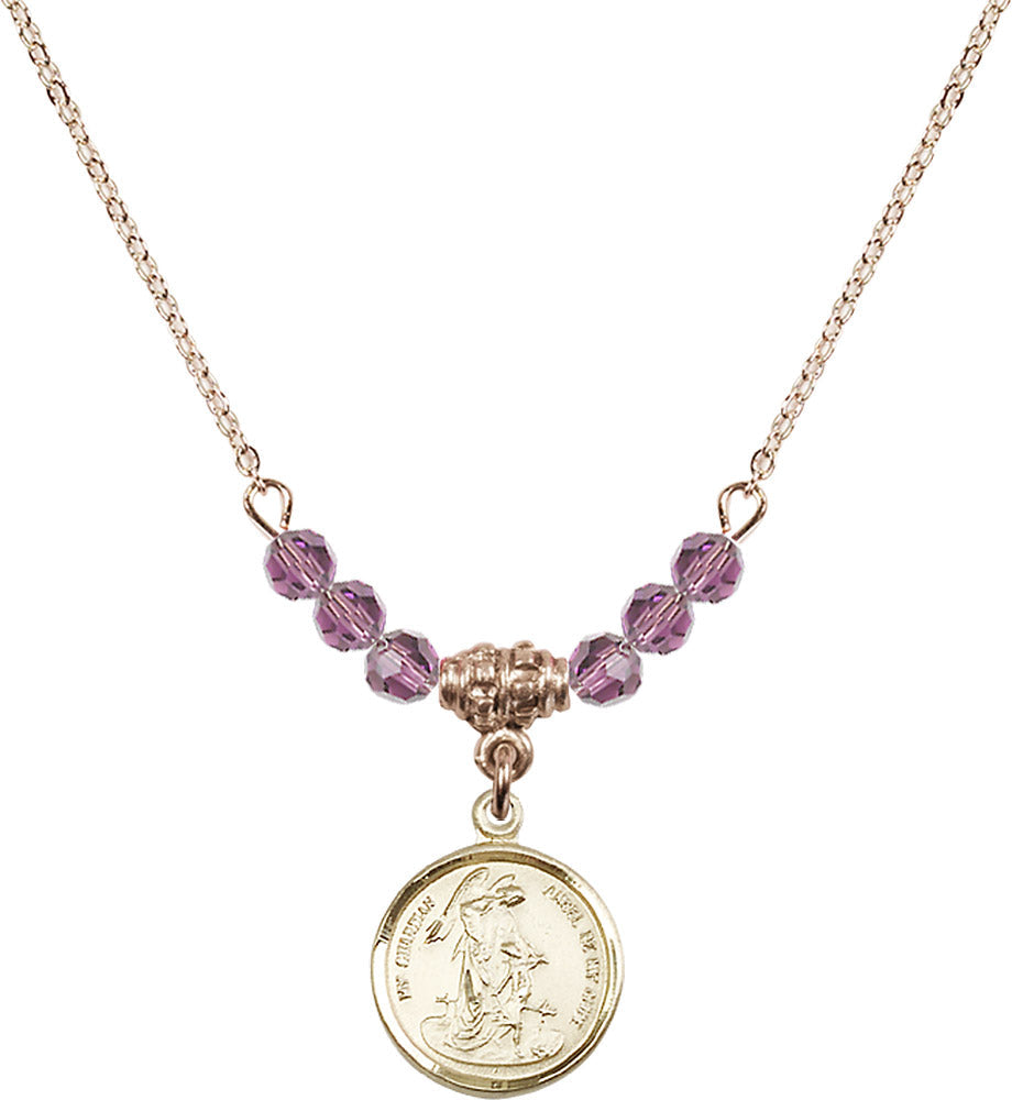 14kt Gold Filled Guardian Angel Birthstone Necklace with Light Amethyst Beads - 0601