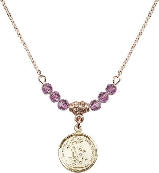 14kt Gold Filled Guardian Angel Birthstone Necklace with Light Amethyst Beads - 0601