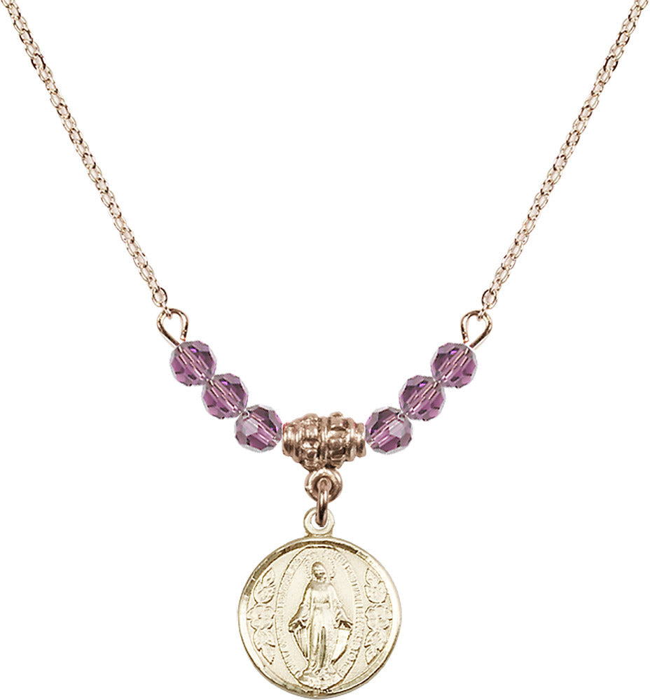 14kt Gold Filled Miraculous Birthstone Necklace with Light Amethyst Beads - 0601