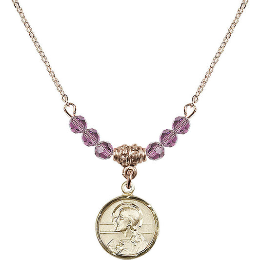 14kt Gold Filled Scapular Birthstone Necklace with Light Amethyst Beads - 0601