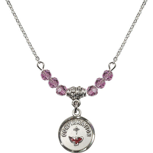 Sterling Silver Confirmation Birthstone Necklace with Light Amethyst Beads - 0601