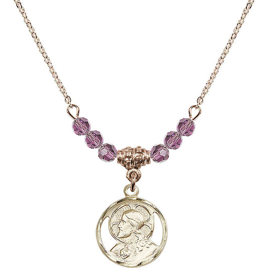 14kt Gold Filled Scapular Birthstone Necklace with Light Amethyst Beads - 0611