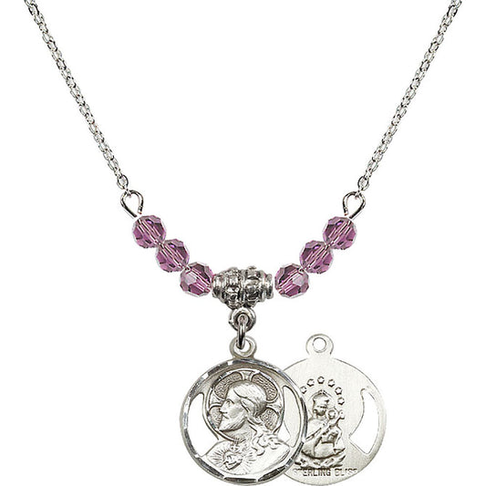 Sterling Silver Scapular Birthstone Necklace with Light Amethyst Beads - 0611