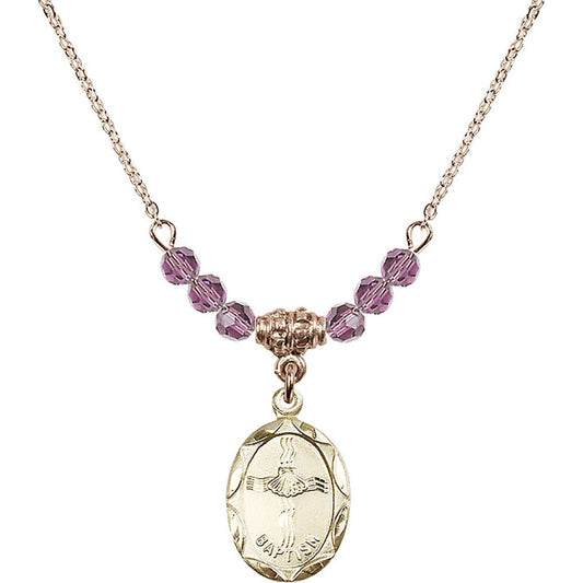 14kt Gold Filled Baptism Birthstone Necklace with Light Amethyst Beads - 0612
