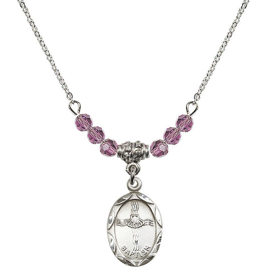 Sterling Silver Baptism Birthstone Necklace with Light Amethyst Beads - 0612