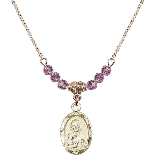 14kt Gold Filled Saint Jude Birthstone Necklace with Light Amethyst Beads - 0612