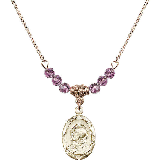 14kt Gold Filled Scapular Birthstone Necklace with Light Amethyst Beads - 0612