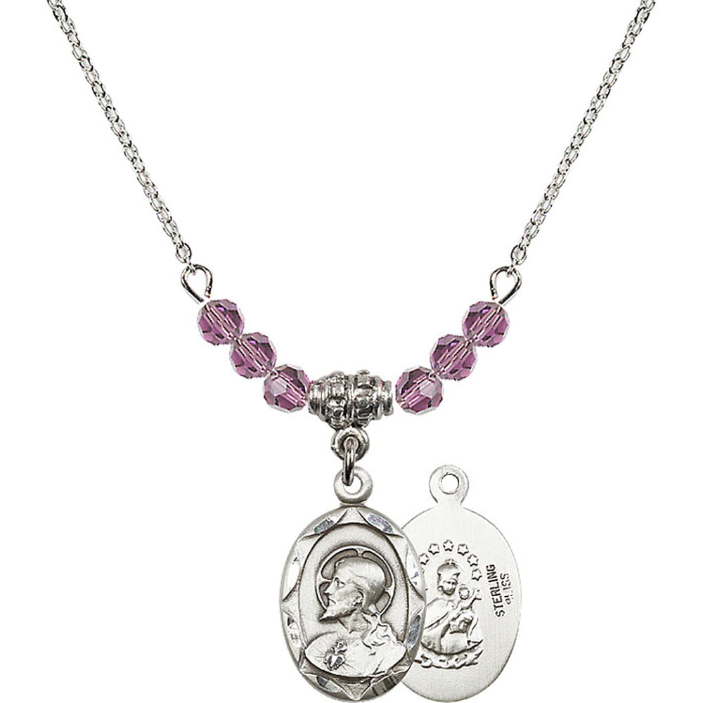 Sterling Silver Scapular Birthstone Necklace with Light Amethyst Beads - 0612