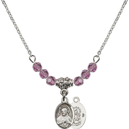 Sterling Silver Scapular Birthstone Necklace with Light Amethyst Beads - 0702