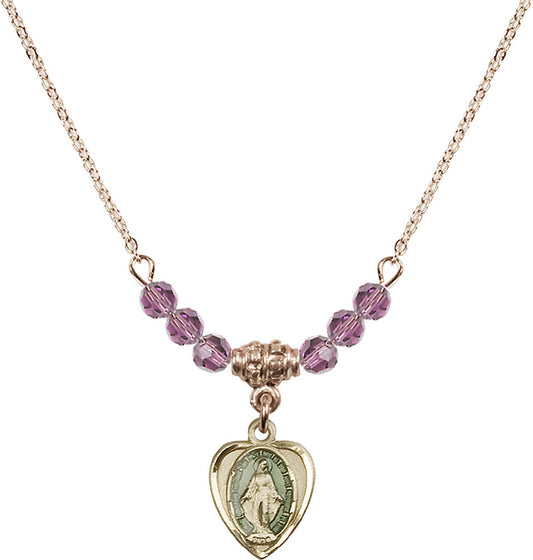 14kt Gold Filled Miraculous Birthstone Necklace with Light Amethyst Beads - 0706