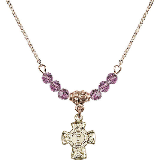 14kt Gold Filled 5-Way / Chalice Birthstone Necklace with Light Amethyst Beads - 0845