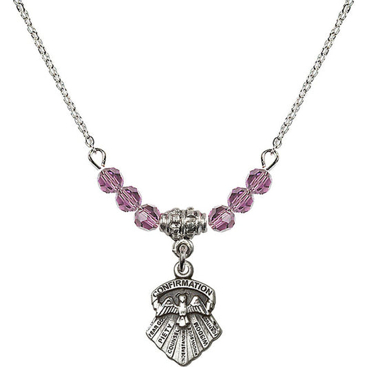 Sterling Silver Seven Gifts Birthstone Necklace with Light Amethyst Beads - 0887