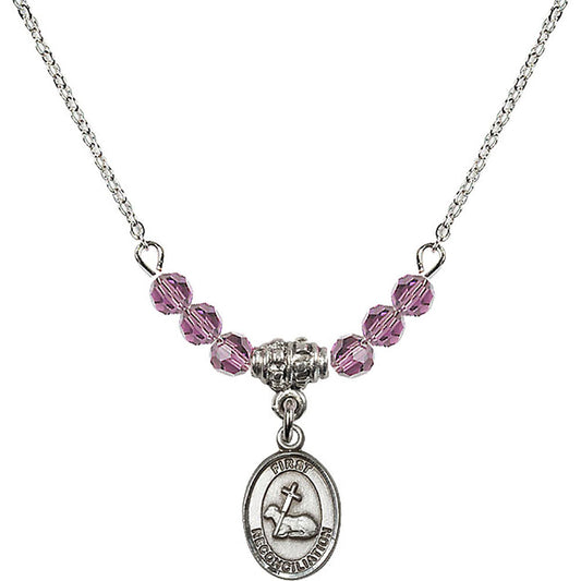 Sterling Silver First Reconciliation Birthstone Necklace with Light Amethyst Beads - 0968