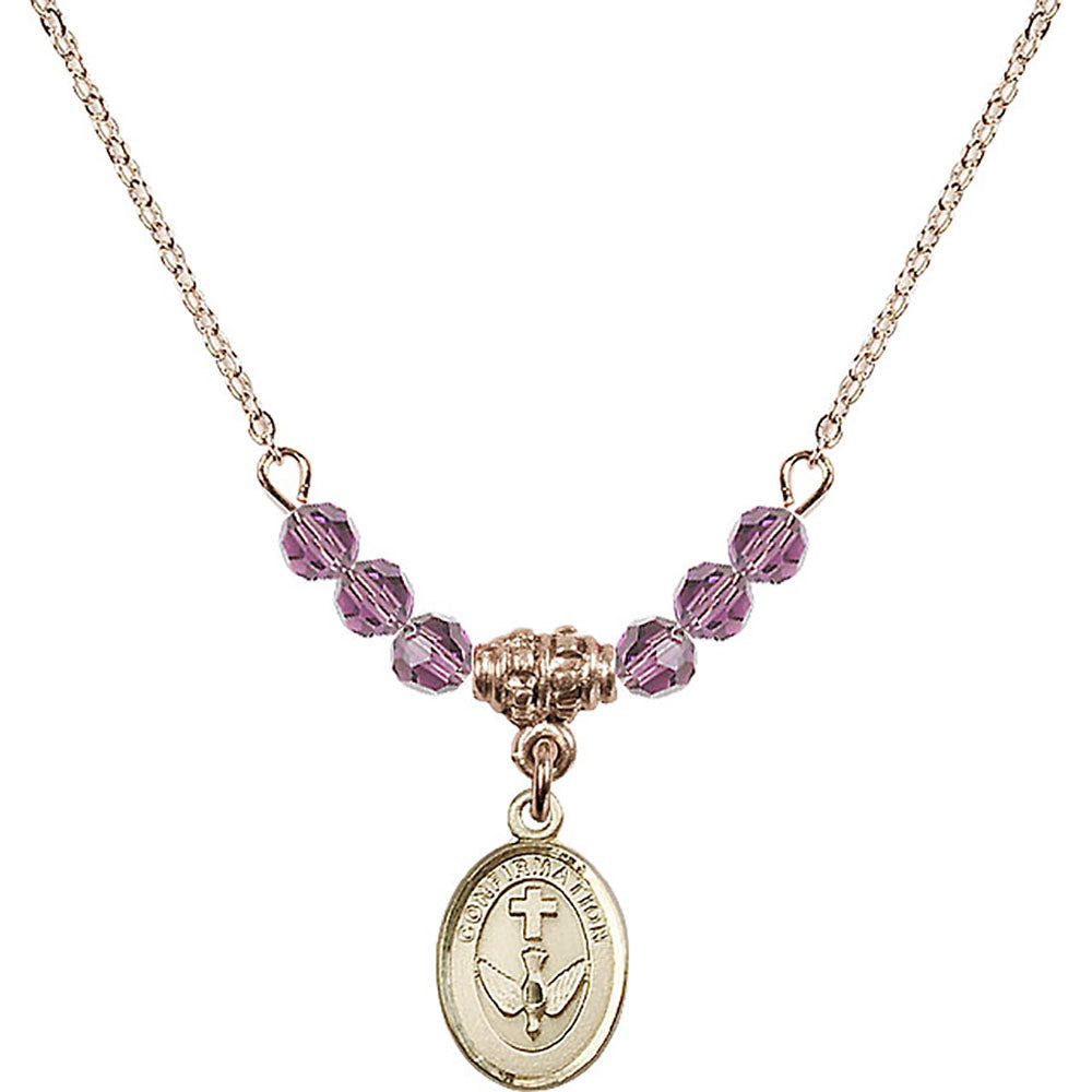 14kt Gold Filled Confirmation Birthstone Necklace with Light Amethyst Beads - 0973